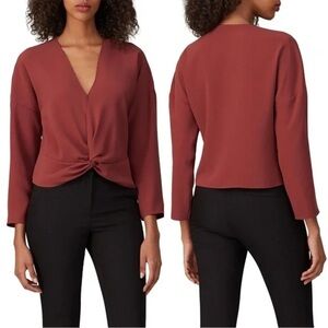 AMANDA UPRICHARD Rust Twist Front Blouse Top Shirt Designer S Halifax Deep V